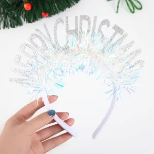 Christmas glitter MERRY CHRISTMAS letter headband holiday party hair hoop decorative accessory
