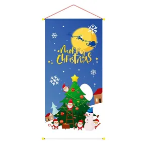 Weihnachts Deko Hängeflagge Cartoon Banner mit Weihnachtsmann und Schneemann für Feiertage.