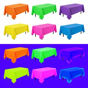 Tovaglia Monouso Rettangolare Tinta Unita Fluorescente Neon Copritavolo Luminoso PET Per Decorazione Festa Compleanno Natale