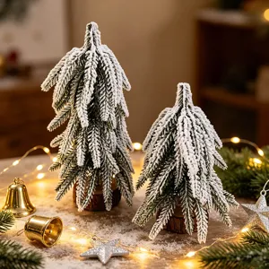 Christmas Tabletop Decoration Simulation Snow Cedar Mini Tree Round Wood Base Festive Desktop Ornament Home Office Window Display