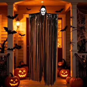 2M Halloween Appeso Fantasma Decorazione con Faccia di Teschio e Frange Lametta Festa