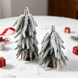 Mini Christmas tree artificial snow cedar desktop ornament table decoration holiday display prop
