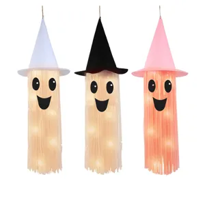 Halloween light-up ghost hanging decorations with witch hats party props indoor outdoor decor
