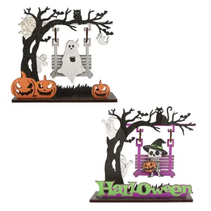 Halloween wooden tabletop decoration pumpkin ghost skeleton swing ornament creative display
