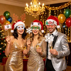 Set di oggetti di scena per feste di Natale con occhiali da renna e cappelli da Babbo Natale.
