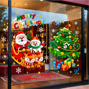 Christmas electrostatic window stickers cartoon Santa tree glass door festive decor.