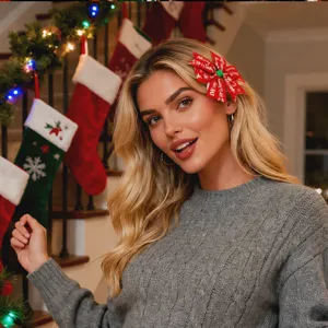 Lazo de pelo de Navidad festivo con estampado, accesorio de fiesta perfecto para niños.