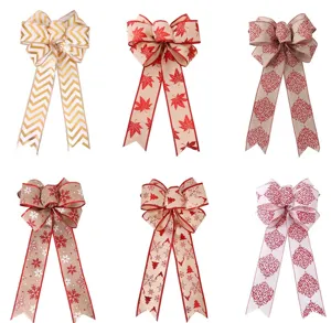 Fiocchi decorativi per albero di Natale, nastro in simil-lino per feste set da 6 pz.