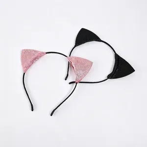 Serre-tete oreilles de chat pailletees rose et noir pour fete cosplay accessoires.