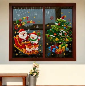 Christmas window stickers cartoon Santa Claus snowman tree glass door holiday home decor