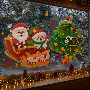 Christmas window static stickers Santa Claus snowman tree glass door holiday decor decals 1pc