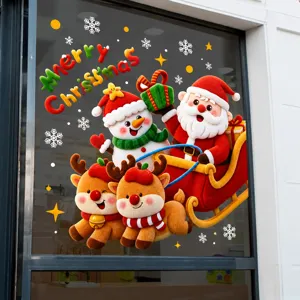Christmas window static stickers Santa snowman reindeer decals for glass door holiday decor.