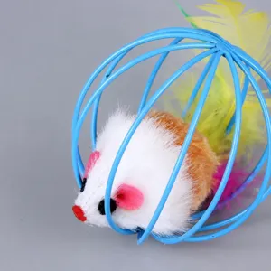 Interactieve katten speelbal met pluche muis binnenin, rollend geluid en kleurrijke veren.