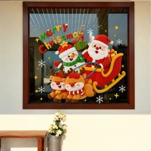 Christmas window stickers electrostatic Santa Claus snowman reindeer holiday decor glass decals
