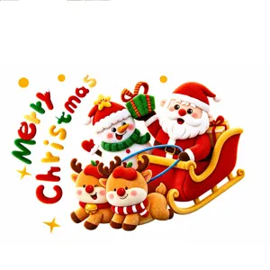 Christmas window static sticker cartoon Santa snowman reindeer festive decor items.