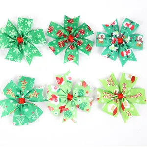 Bonitos lazos de pelo de Navidad para niños, pinzas de cinta verde con estampados.