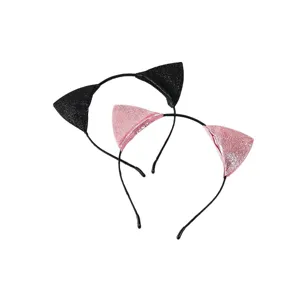 Ensemble de serre-tête oreilles de chat pailleté noir et rose pour cosplay et fête.