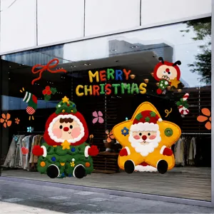 Christmas window static stickers colorful cartoon Santa tree holiday glass decor decals