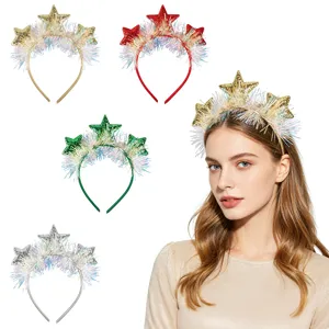 New Year Party Star Headband Festive Starry Tinsel Hair Band Gold Silver Pentagram Christmas Headwear For Birthday Party Decor Women Kids