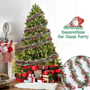 2M Christmas Tinsel Garland Red Green Silver Snowflake Ribbon Xmas Party Tree Decor