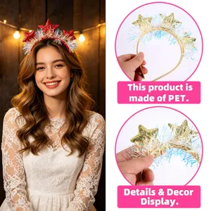 Christmas party star tinsel headband hair hoop gold pentagram festive hair accessories