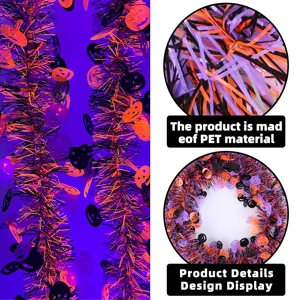 Halloween tinsel garland decoration pumpkin black orange purple party hanging props.
