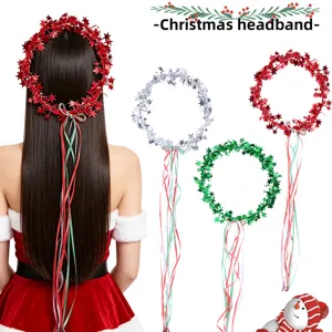 Diadema de Estrella de Navidad Rojo Verde Plata Borla Cinta Navidad Pentagrama Guirnalda Fiesta Tocado Accesorios de Fotografía Decoración