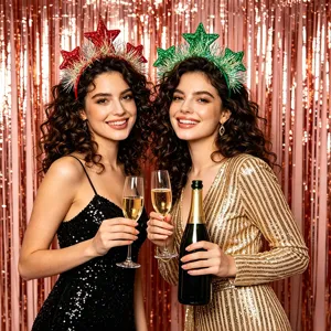 Holiday party star tinsel headband set, festive glitter hair hoop for celebration events.