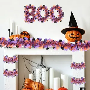 Halloween tinsel garland decoration black orange purple Halloween party haunted house props.