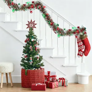 Christmas tinsel garland red green silver holiday party staircase tree hanging decoration 2m