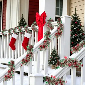 Christmas Tinsel Garland Red Silver Green Mixed Snowflake Thickened Streamer Ribbon Hanging Ornament For Xmas Party Home Decoration