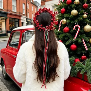 Diadema de estrella de navidad cinta roja verde guirnalda pelo accesorio de foto