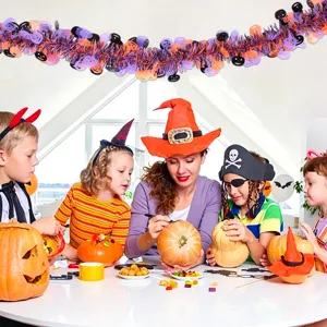 Halloween tinsel garland for party decoration, black orange purple spooky indoor decor