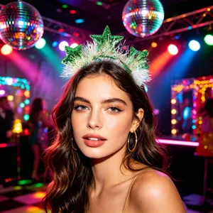 New Year party tinsel star headband green glitter hair hoop festive holiday hair accessories