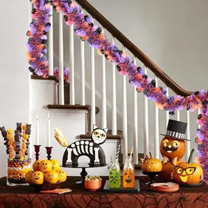 Halloween tinsel garland decoration black orange purple party haunted house props spooky setup