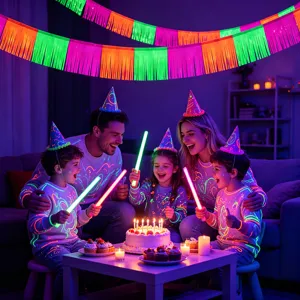 Fluorescent tinsel fringe banner for party backdrop decoration, 3M colorful party streamer.