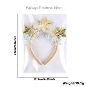 Gold star tinsel headband detail size dimensions display 23cm 17.5cm weight 19.1g
