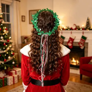 Diadema de estrella de Navidad guirlanda de oropel verde con cintas de colores fiesta
