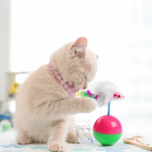 Juguete balancín interactivo para gatos con ratón de plumas, divertido juguete mascota.