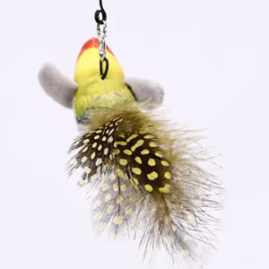 Interactive cat toy with natural feathers, cute simulation bird for pet play nicely.