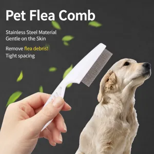 Stainless Steel Pet Flea Comb Dense Teeth Cat Dog Grooming Tool Plastic Handle White Flea Removal Comb Pet Care Supplies