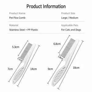 Pet flea comb for cats and dogs, stainless steel teeth, dual size pet lice removal tool.
