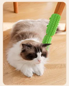 Silicone cat self groomer brush for table legs, pet scratching toy and massage tool details.