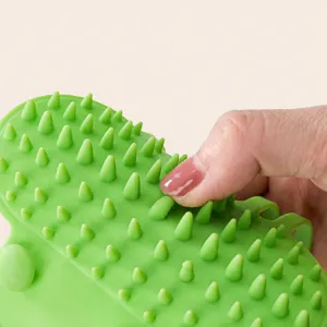 Green silicone pet massage brush with soft round teeth flexible scratch tool for cats dogs