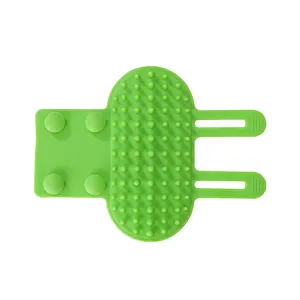 Green silicone cat corner scratcher pet grooming massage brush table leg strap toy