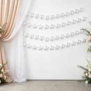 White heart and star pearl string hanging ornaments for wedding and birthday party backdrop decor.