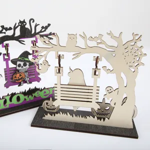 Halloween wooden ornament pumpkin ghost skeleton rocking swing desktop decoration craft set