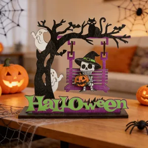 Halloween wooden decoration tabletop ornament ghost skeleton pumpkin swing festive decor