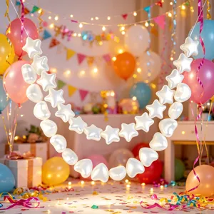 Pearlescent Heart Star Plastic Pearl Garland Hanging Decor For Wedding Birthday Party Background Wall Decoration DIY Assembly Ornament