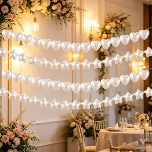Pearlescent heart and star pearl string hanging ornaments for wedding party background decor.